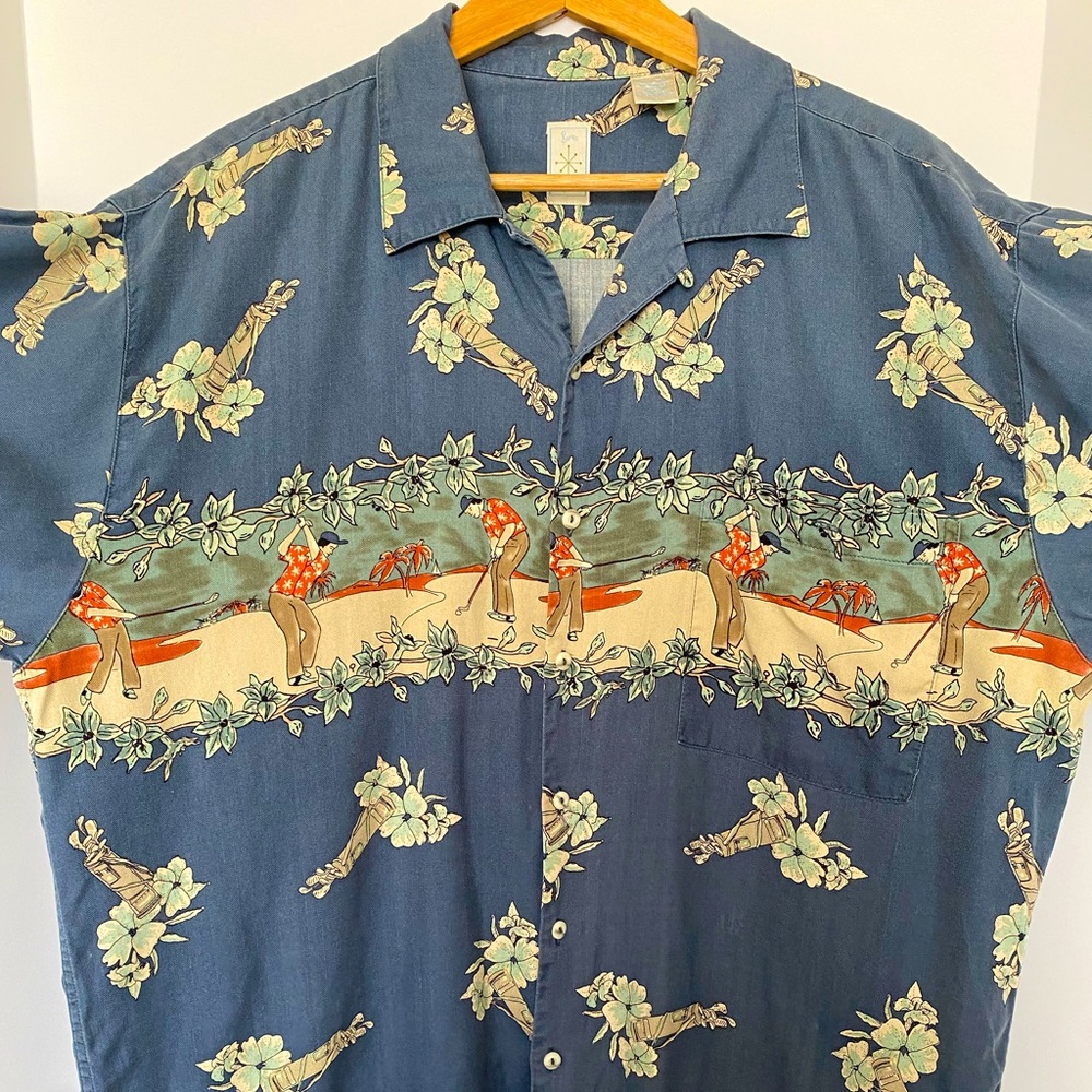 Vintage Mens Burma Bibas Silk Hawaiian Print Shirt L